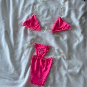 Ohpolly neon pink see-through strap tanning bikini